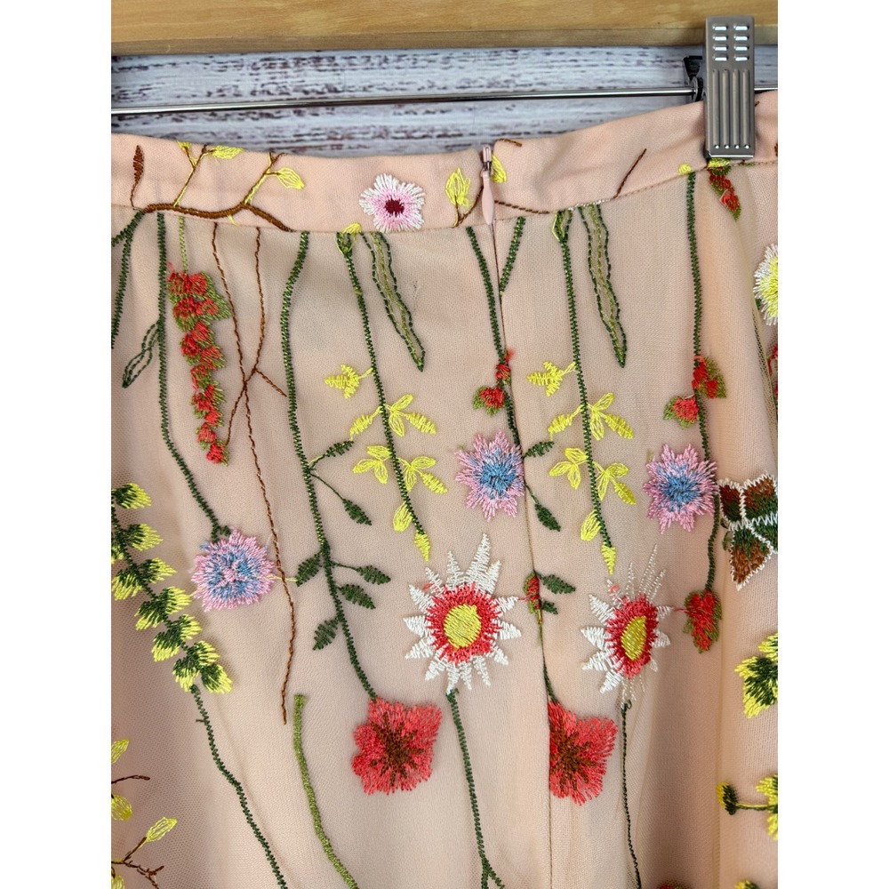 Eva Franco Waverly Garden Skirt Anthropologie Pink Floral Embroidered Tulle - Picture 9 of 10